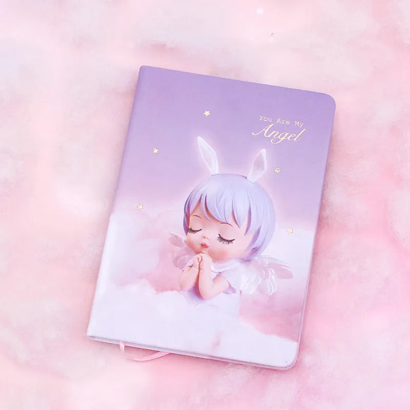 Pink Flower Fairy handbook notepad with PU leather cover, showing writing paper pages.
