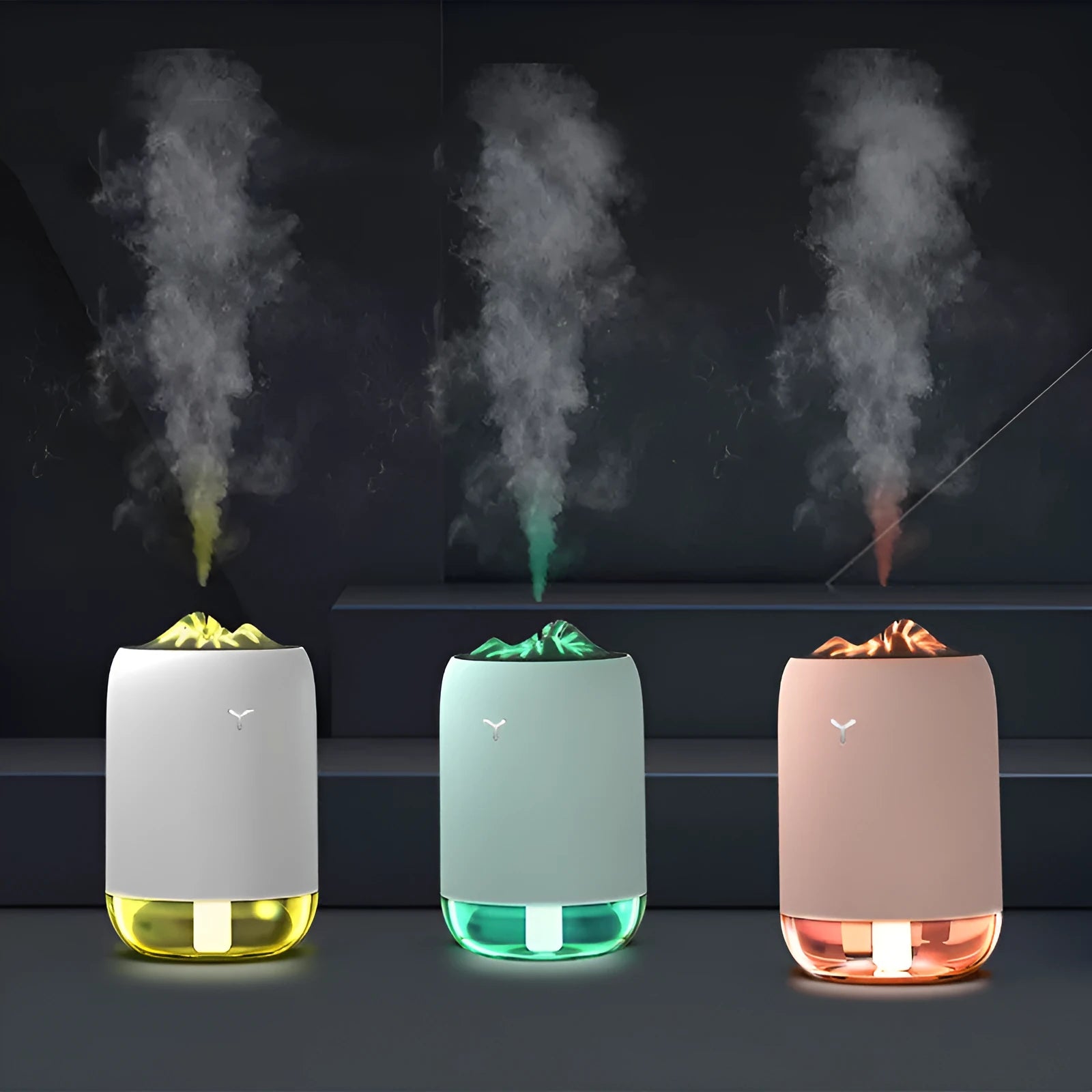 Magic Flame Humidifier columnar ultrasonic diffuser with LED flame effect in white colour