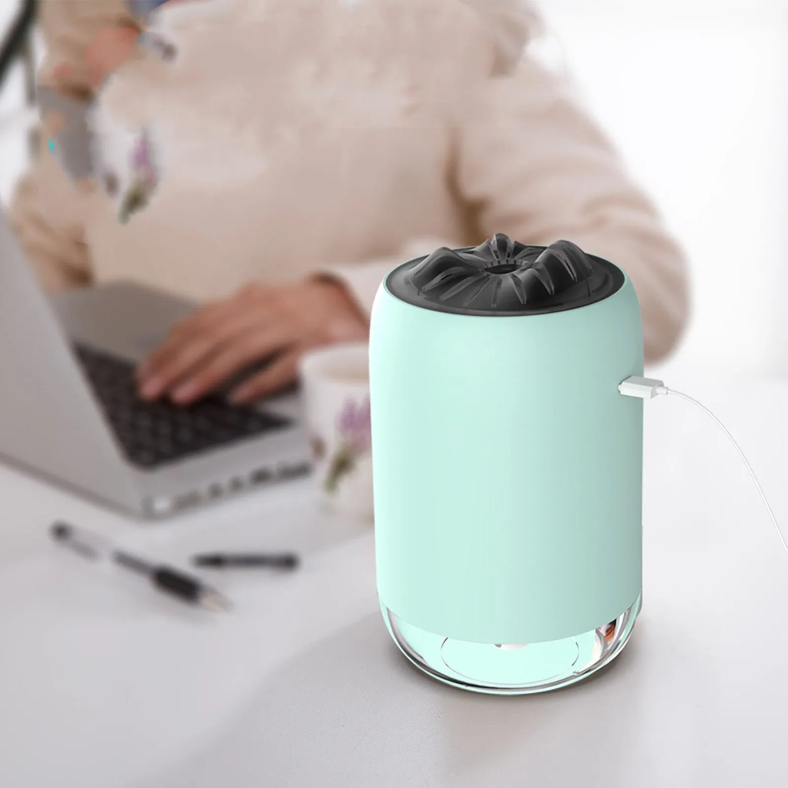 Magic Flame Humidifier columnar ultrasonic diffuser with LED flame effect in white colour