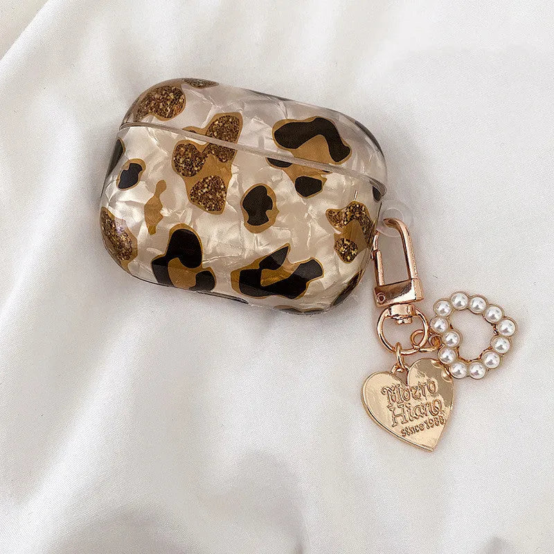 Shell yellow leopard print soft TPU protective case for Apple AirPods Pro and AirPods.