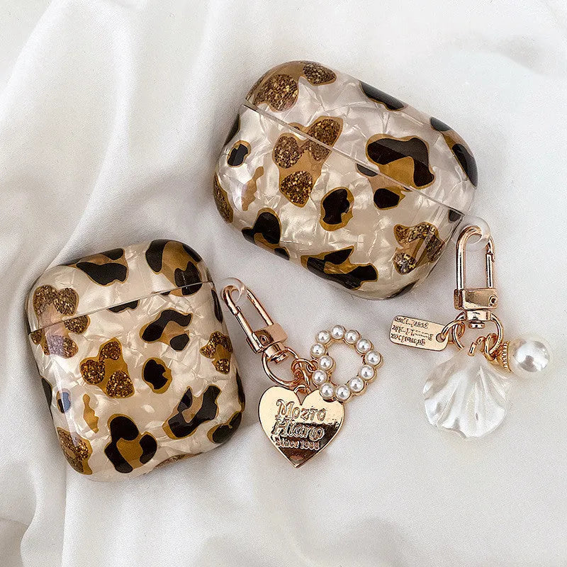 Shell yellow leopard print soft TPU protective case for Apple AirPods Pro and AirPods.