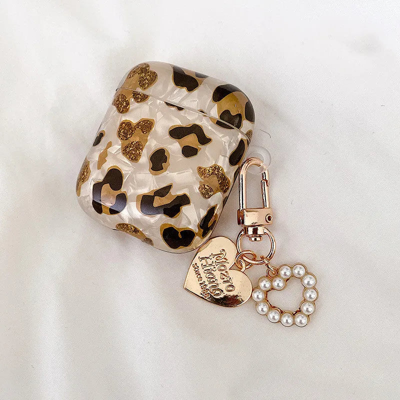 Shell yellow leopard print soft TPU protective case for Apple AirPods Pro and AirPods.