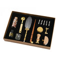 Dipped feather pen and lacquer stamp set with solid wood pen, 20ml ink, wax seal kit and golden tin gift box