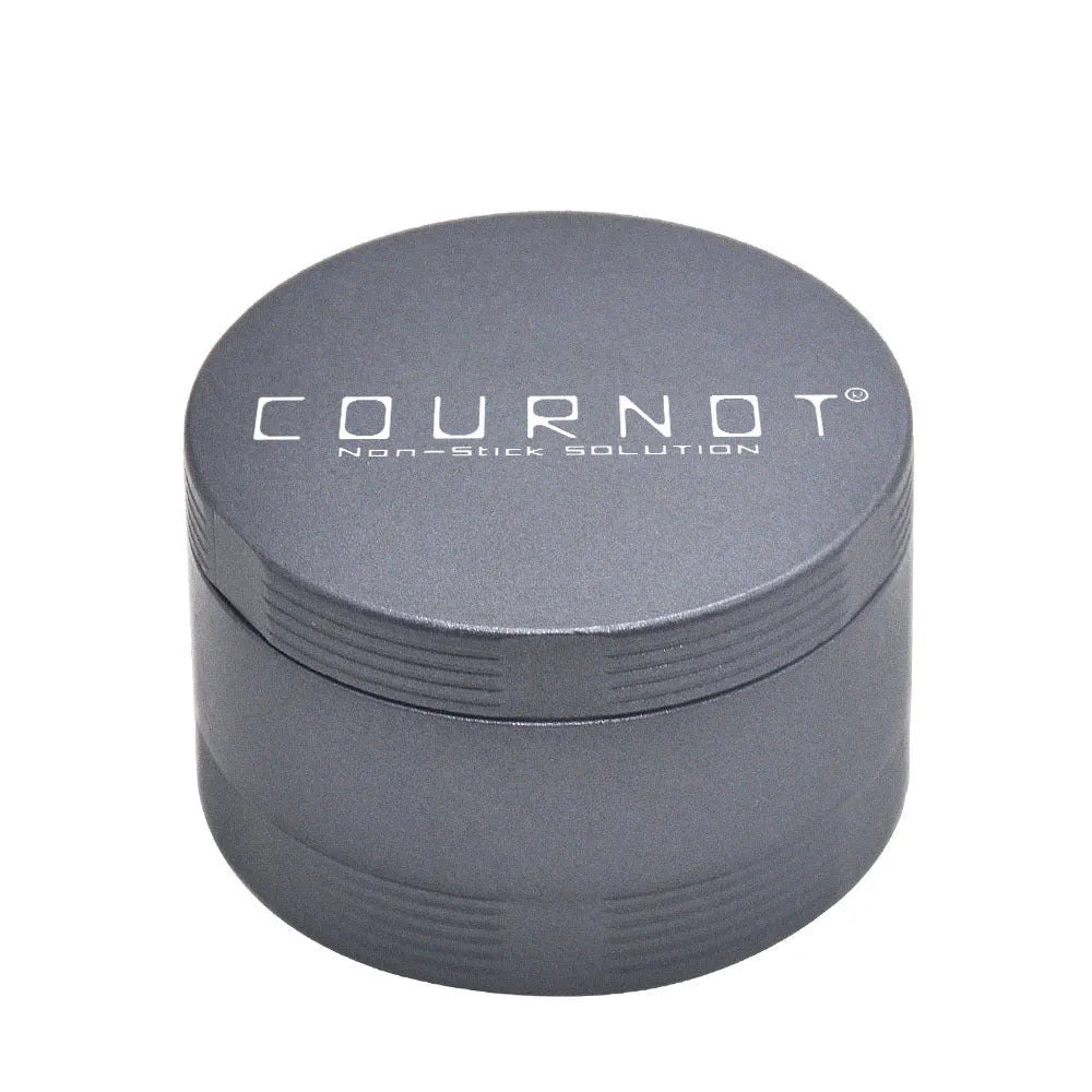Four layer metal smoke grinder in aviation aluminium alloy with diamond teeth, shown in black, green, grey, and violet colours.