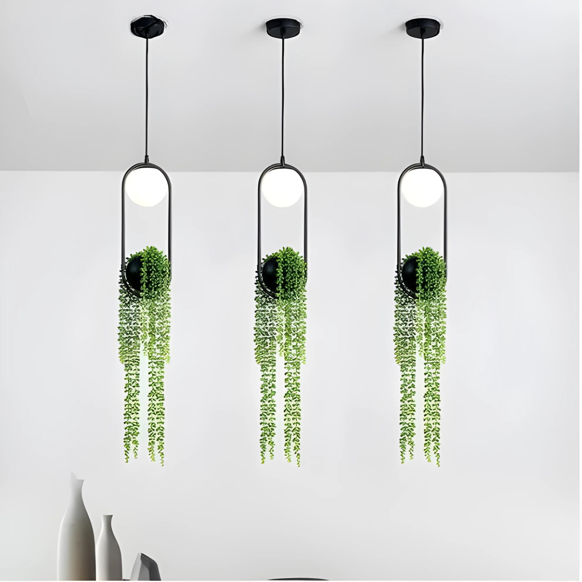 Creative flower pot design iron chandelier with LED lights hanging on fishing lines