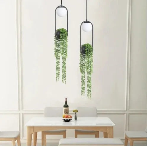 Creative flower pot design iron chandelier with LED lights hanging on fishing lines