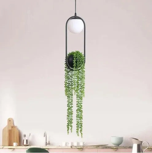 Creative flower pot design iron chandelier with LED lights hanging on fishing lines