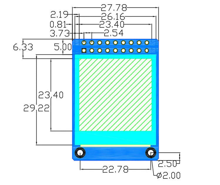 1.3-inch square IPS LCD display module with 240x240 resolution and 18-pin connector for microcontroller projects