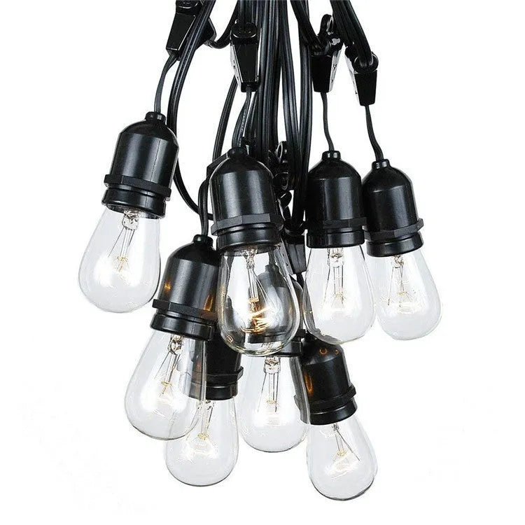 Black 15-metre light string with 15 bulbs for indoor and outdoor decorative lighting