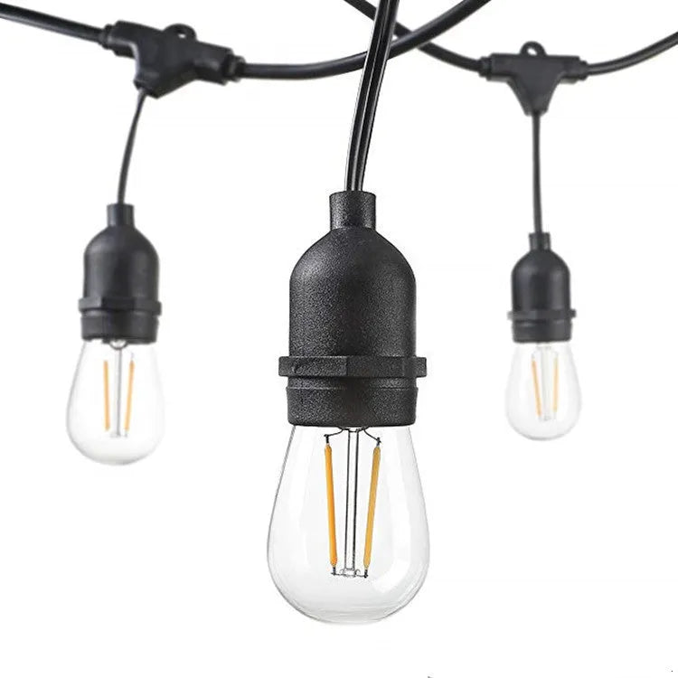 Black 15-metre light string with 15 bulbs for indoor and outdoor decorative lighting