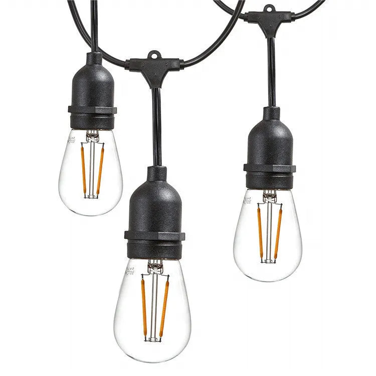 Black 15-metre light string with 15 bulbs for indoor and outdoor decorative lighting