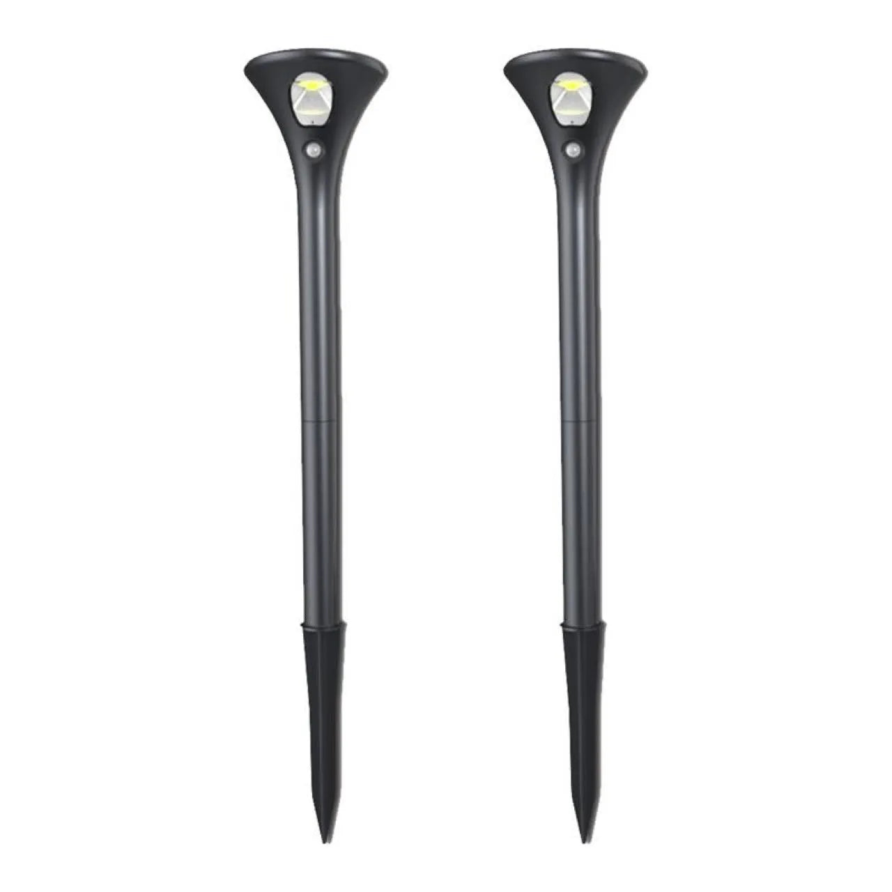 Solar-powered ground plug light with lamp pole for outdoor garden illumination.