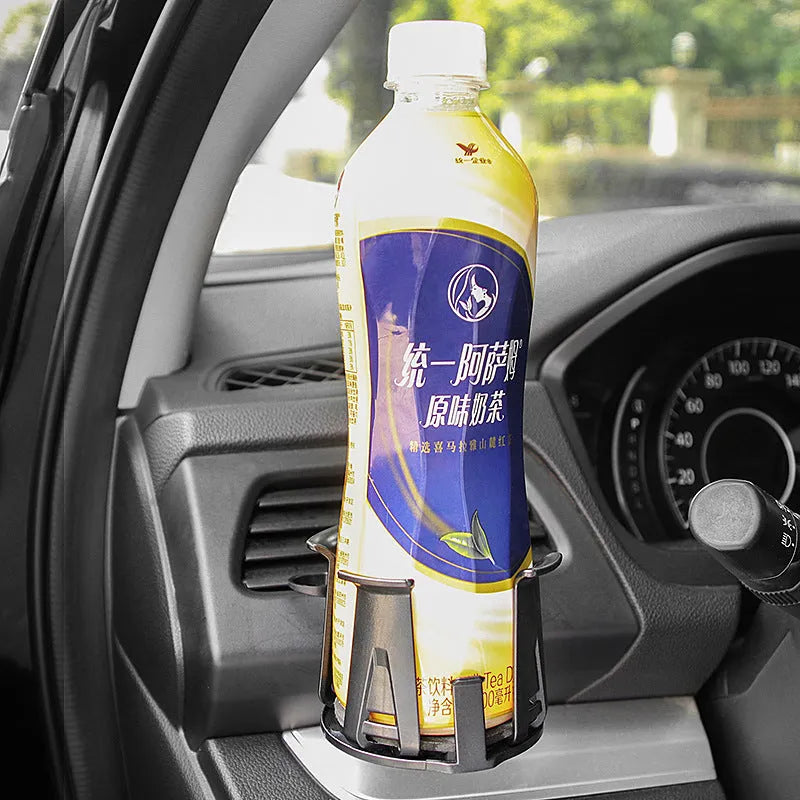 Black ABS car air outlet beverage holder for universal vehicle vent, single pack in colour box.