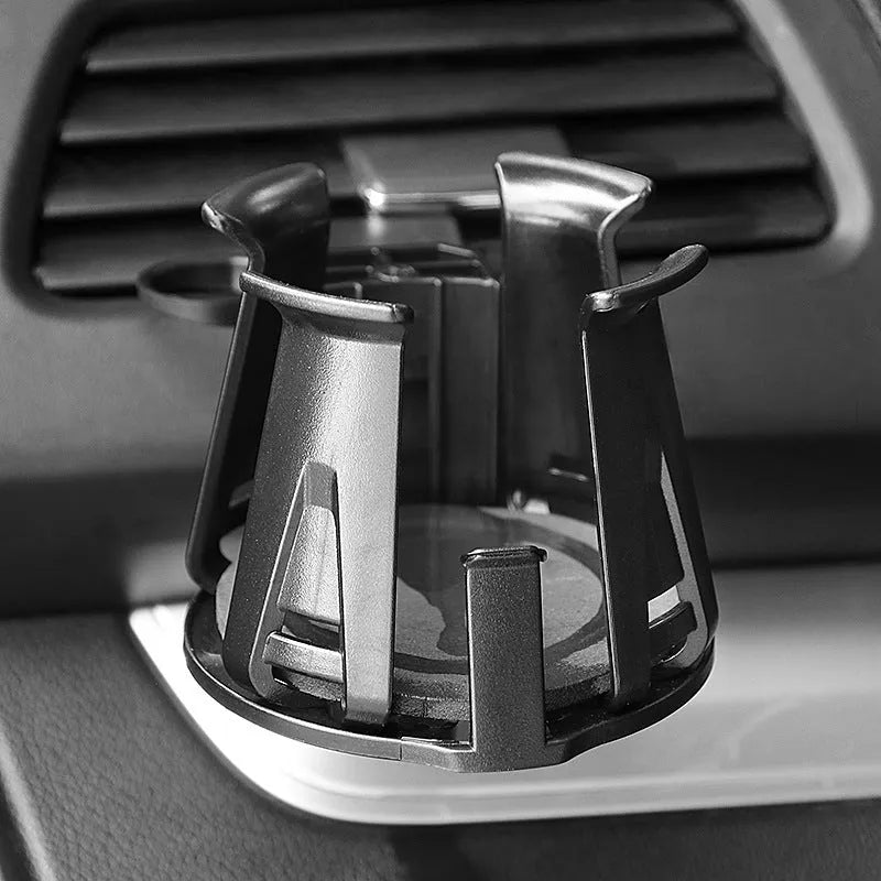 Black ABS car air outlet beverage holder for universal vehicle vent, single pack in colour box.