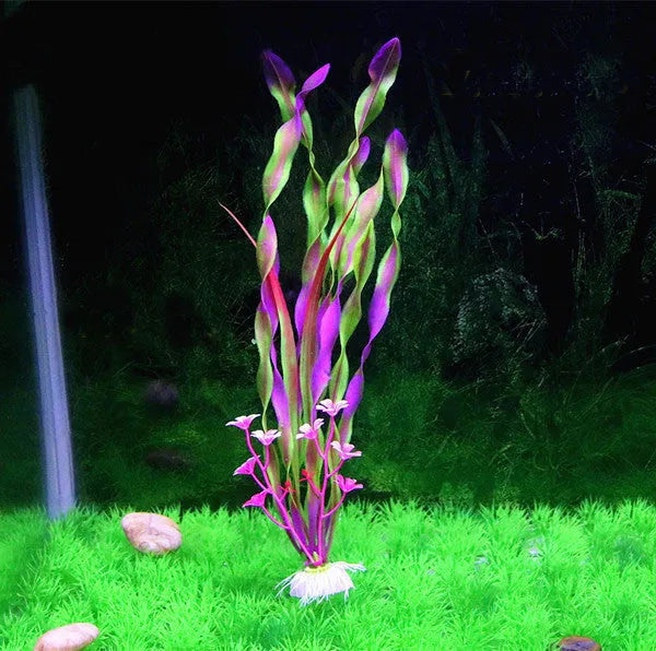 Plastic aquarium simulation water plants in green, purple, and pink colours for fish tank landscaping with 50-pack quantity