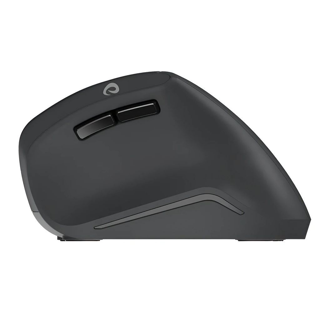Black 2.4G wireless ergonomic gaming mouse with six buttons and USB receiver on desk