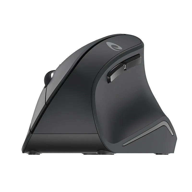 Black 2.4G wireless ergonomic gaming mouse with six buttons and USB receiver on desk