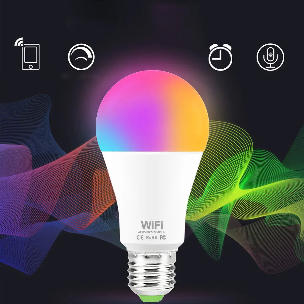15W WiFi smart LED light bulb with RGB colour changing and dimmable white light options