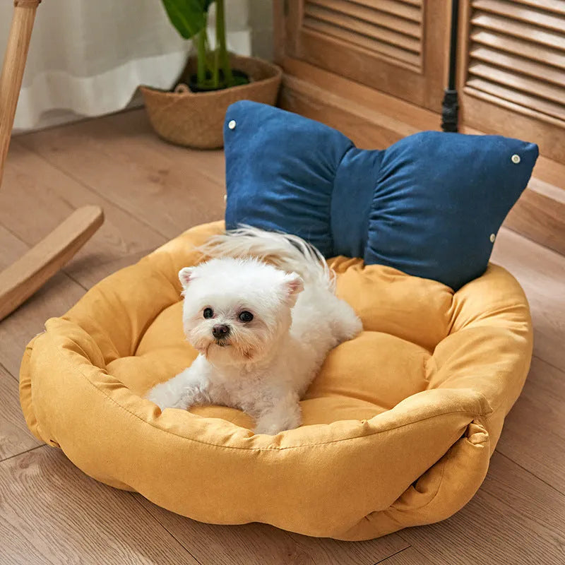 Flat four seasons pet mat in PP cotton and tribute cotton, shown in gray, pink or yellow blue, sizes S to L