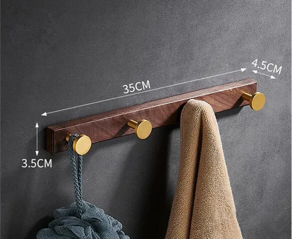 Black walnut aluminium bathroom hooks with brass wire drawing treatment in 3, 4, 5, or 6 hook configurations