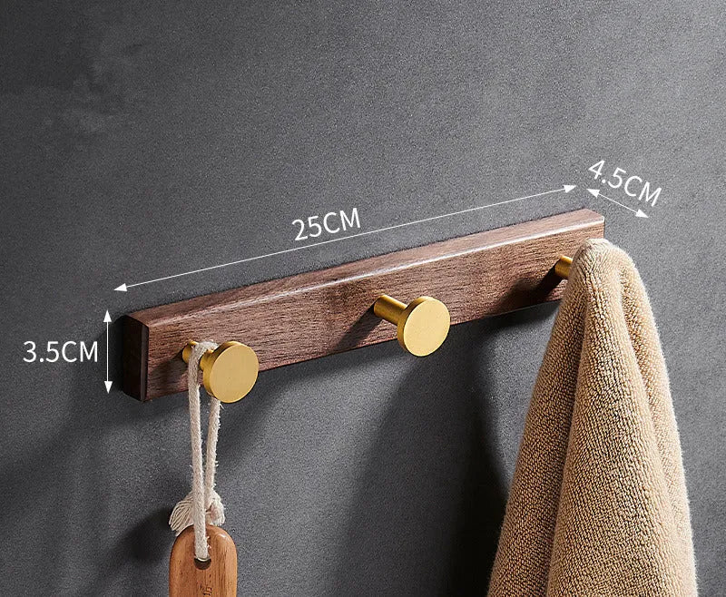 Black walnut aluminium bathroom hooks with brass wire drawing treatment in 3, 4, 5, or 6 hook configurations