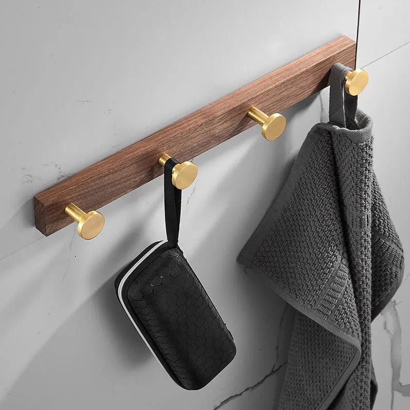 Black walnut aluminium bathroom hooks with brass wire drawing treatment in 3, 4, 5, or 6 hook configurations