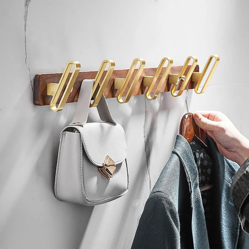 Black walnut aluminium bathroom hooks with brass wire drawing treatment in 3, 4, 5, or 6 hook configurations