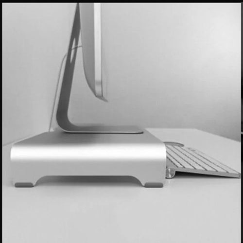 Silver aluminium alloy monitor riser stand with 6cm height, available in 42x22x6cm or 50x22x6cm size