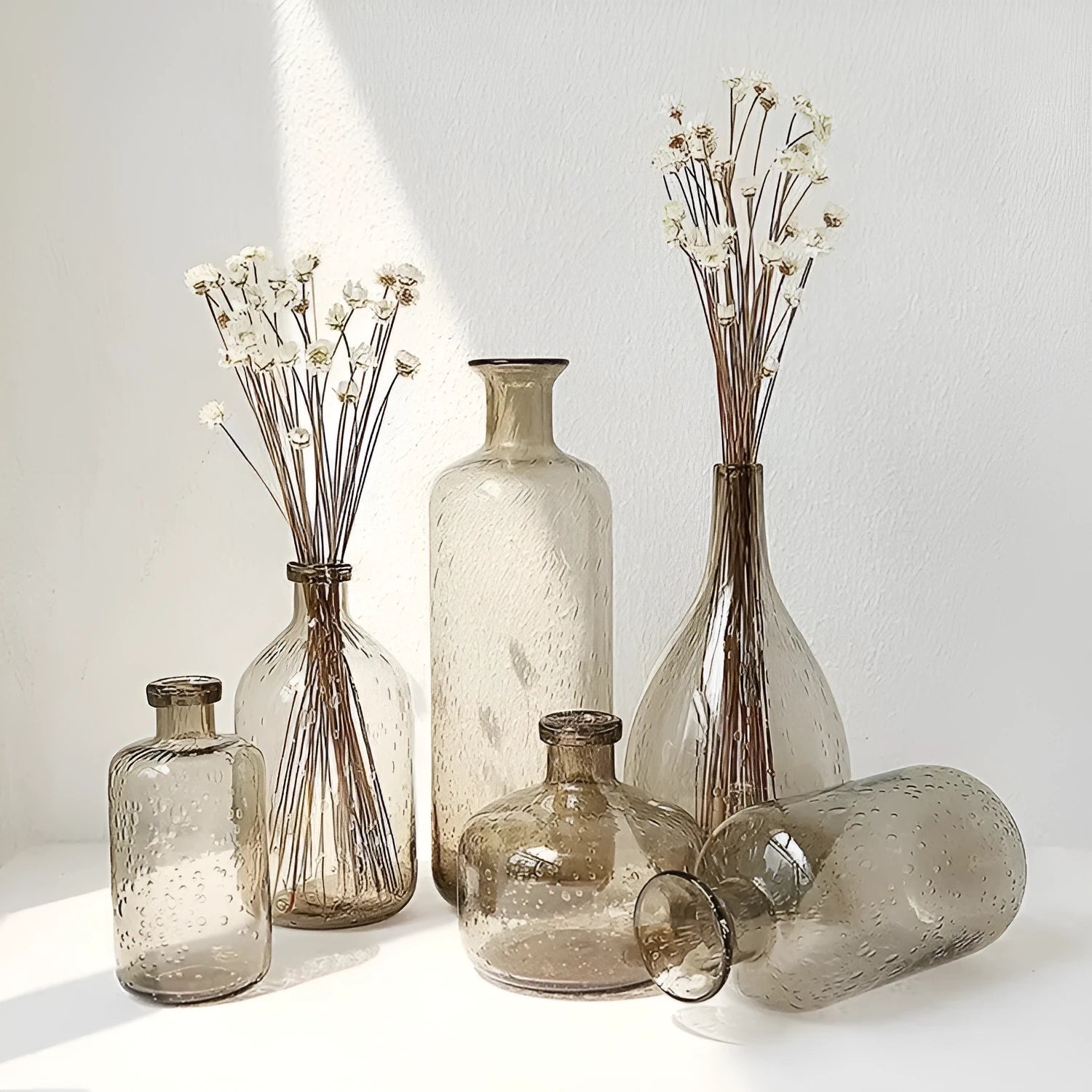 Grey geometric stained glass bubble vase with modern decorative design