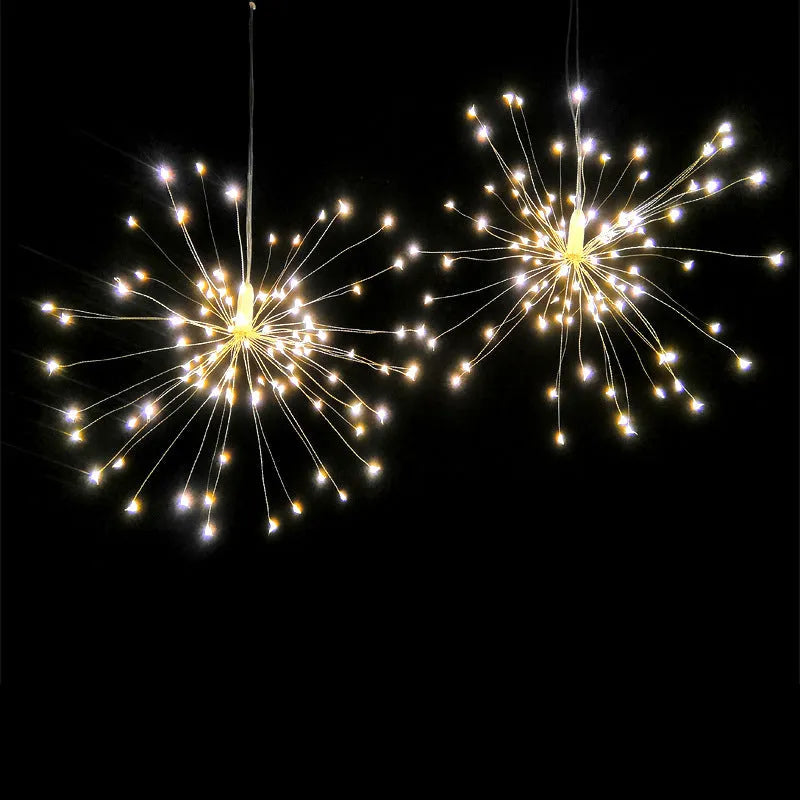 Solar-powered firework style LED meteor shower explosion light with remote control for garden and room decoration.