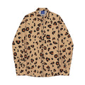 Men's leopard print cotton long sleeve shirt with square collar and loose casual fit