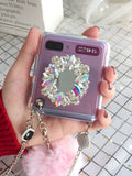 Samsung Galaxy Z Flip phone case with diagonal diamond hair powder hair ball cartoon design