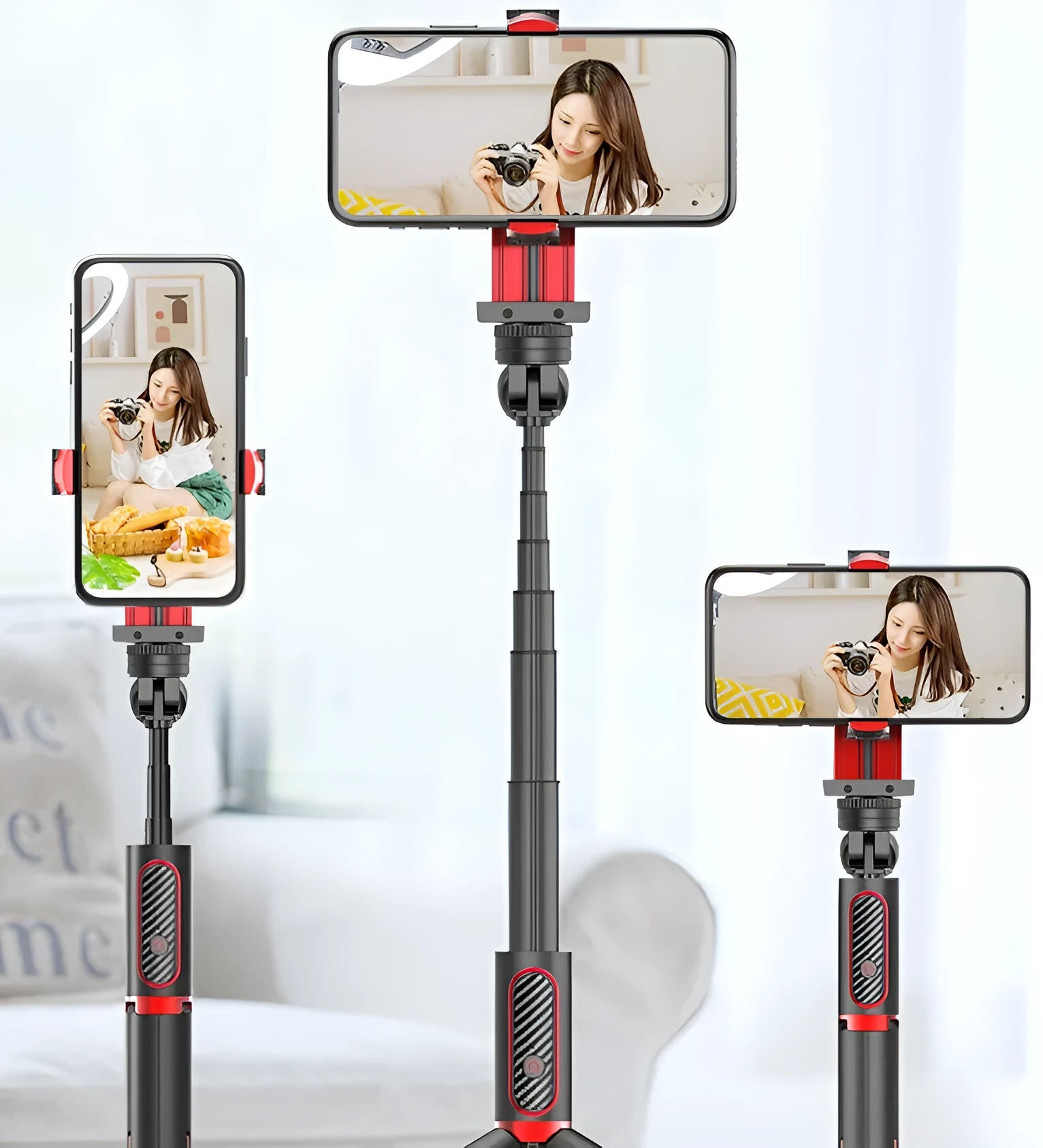 Aluminium alloy video stabiliser tripod for iPhone with extended sections and adjustable phone clamp