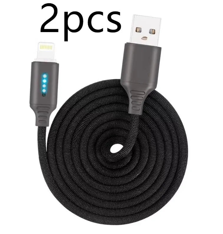 Fabric braided USB charging cable in black, 1 metre long with USB and device connectors