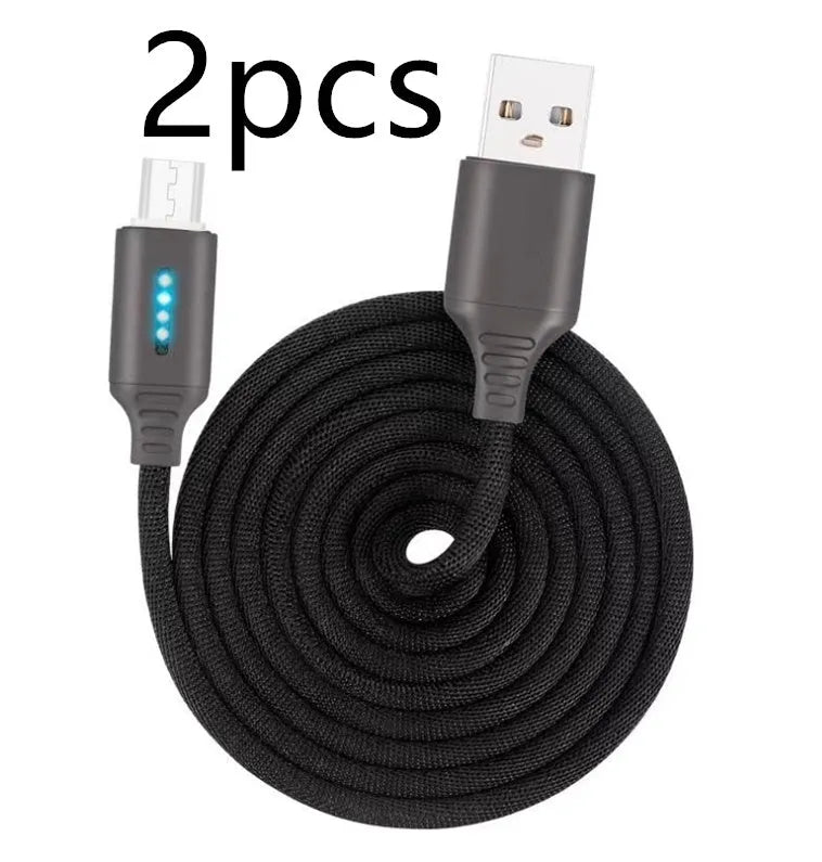 Fabric braided USB charging cable in black, 1 metre long with USB and device connectors