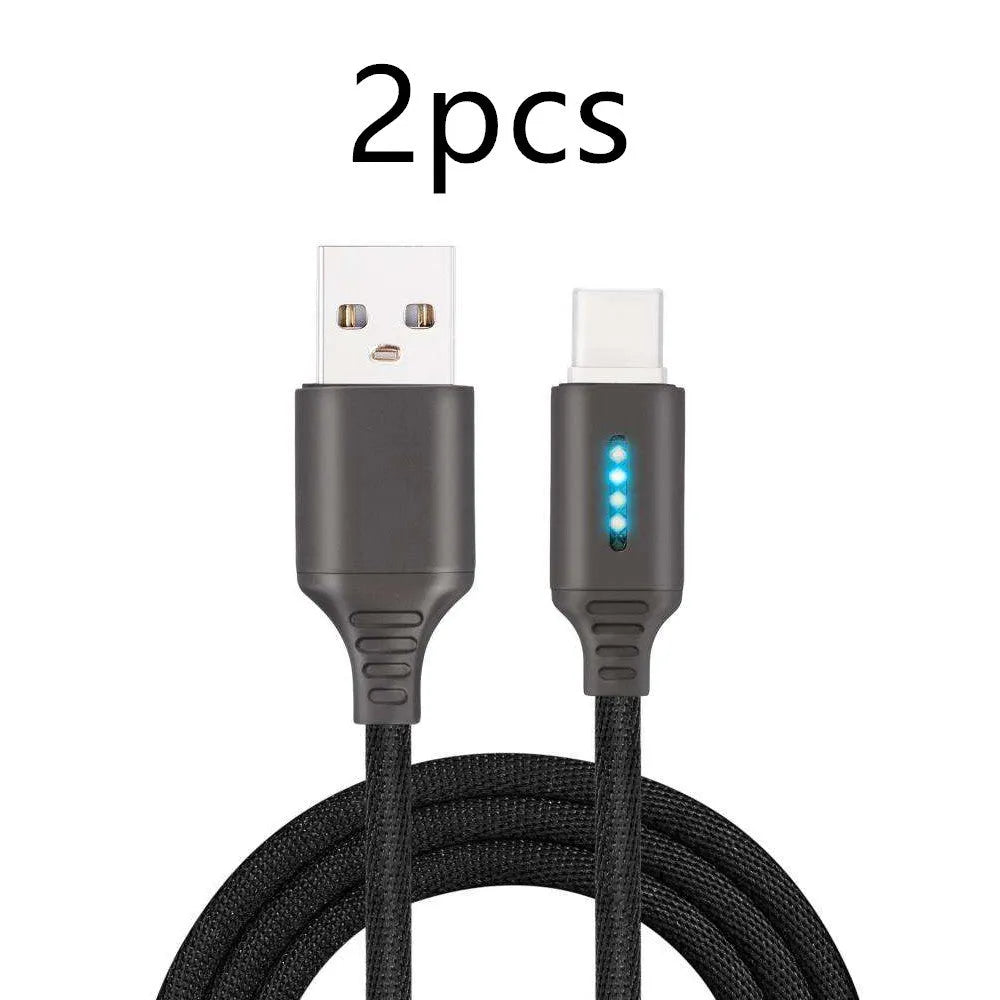 Fabric braided USB charging cable in black, 1 metre long with USB and device connectors