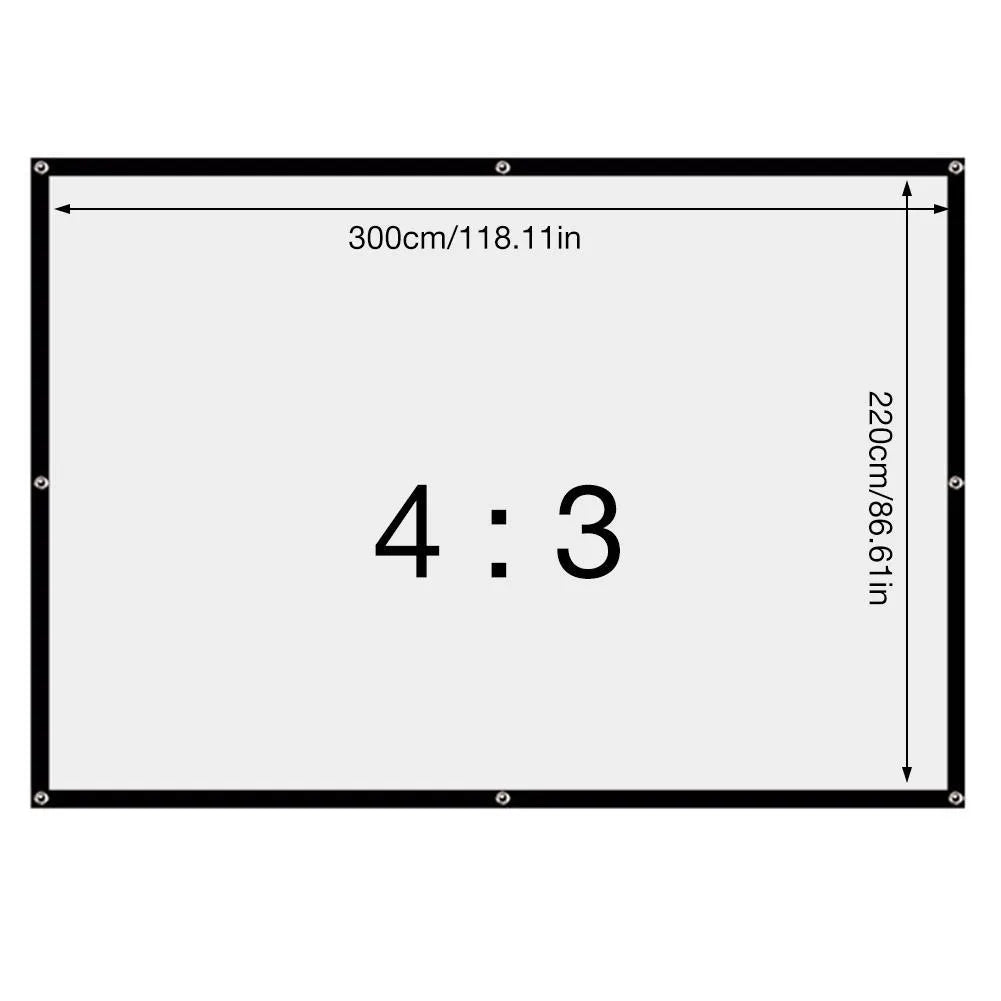 White 150-inch 4:3 folding soft projector screen standing open.