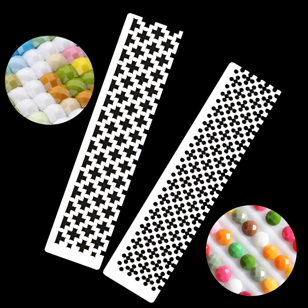 Stainless steel diamond painting ruler with square mesh grid for drill placement.
