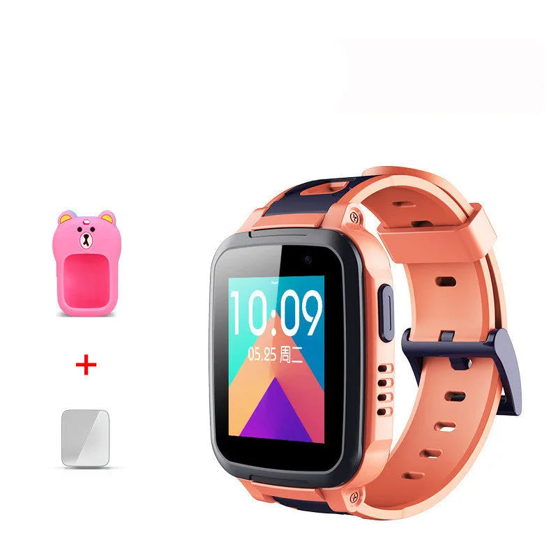 SE5Plus blue and pink children's smartwatch with stainless steel band on wrist