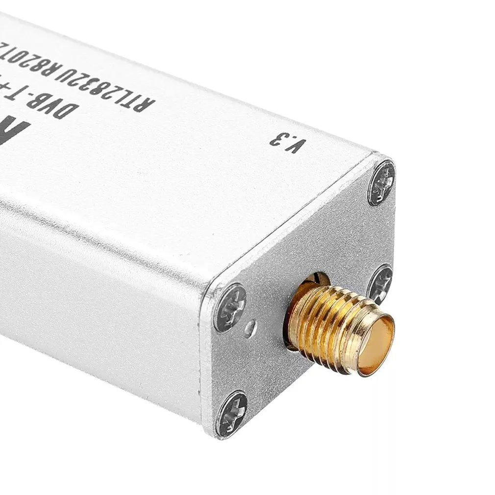Black metal A300U all-band software-defined radio receiver with gold SMA connector.