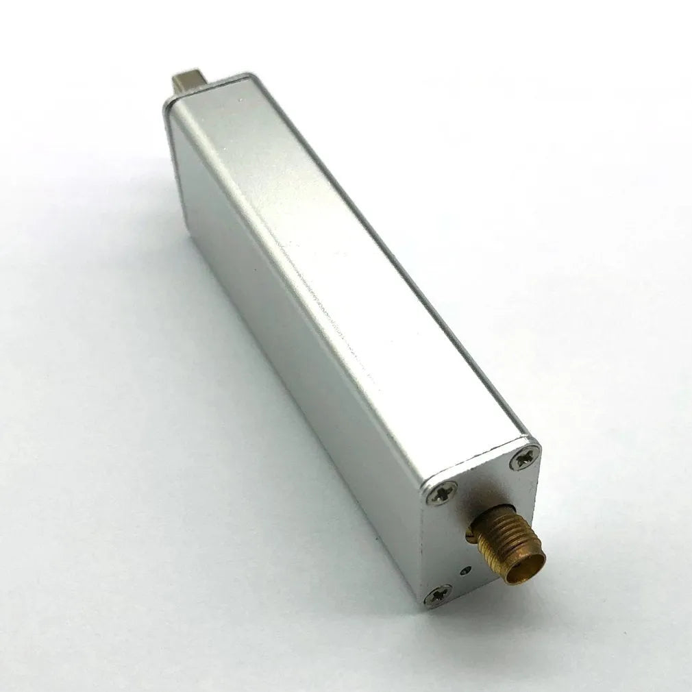 Black metal A300U all-band software-defined radio receiver with gold SMA connector.