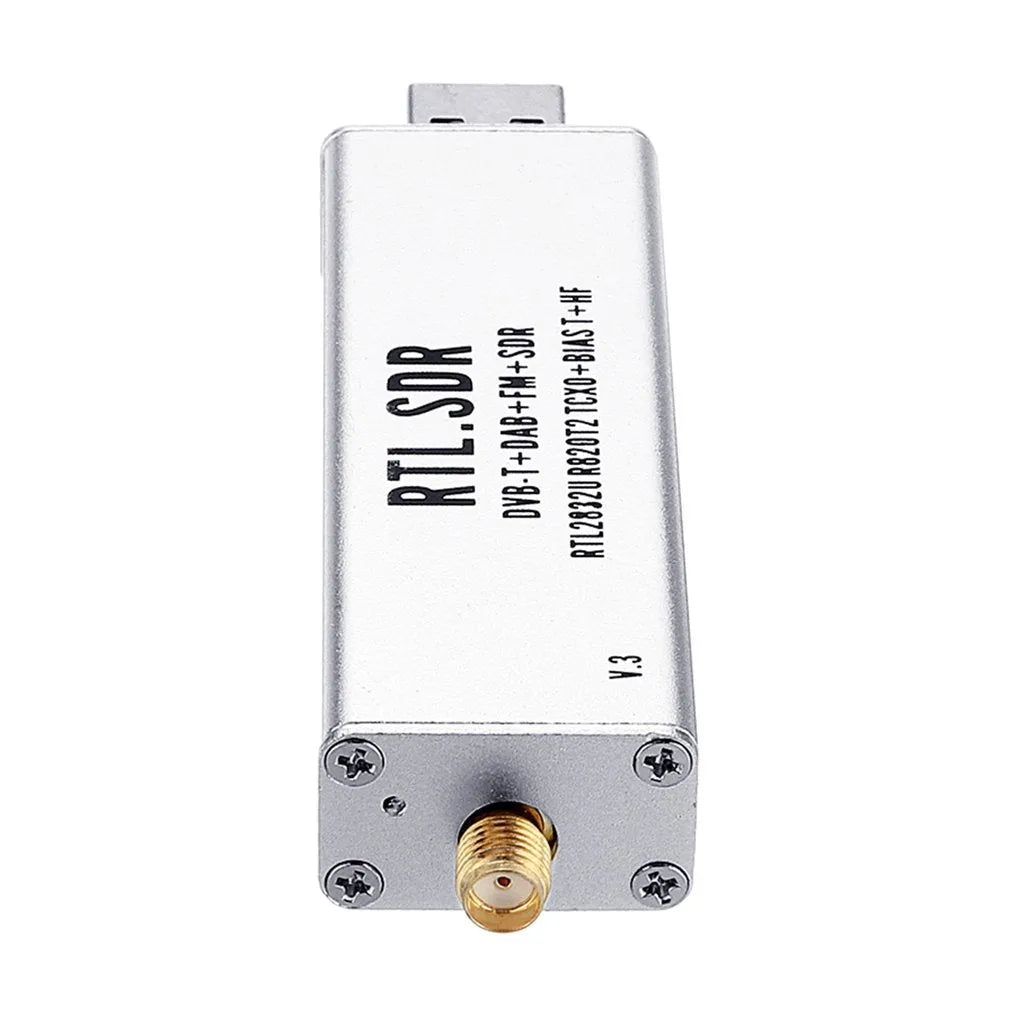 Black metal A300U all-band software-defined radio receiver with gold SMA connector.