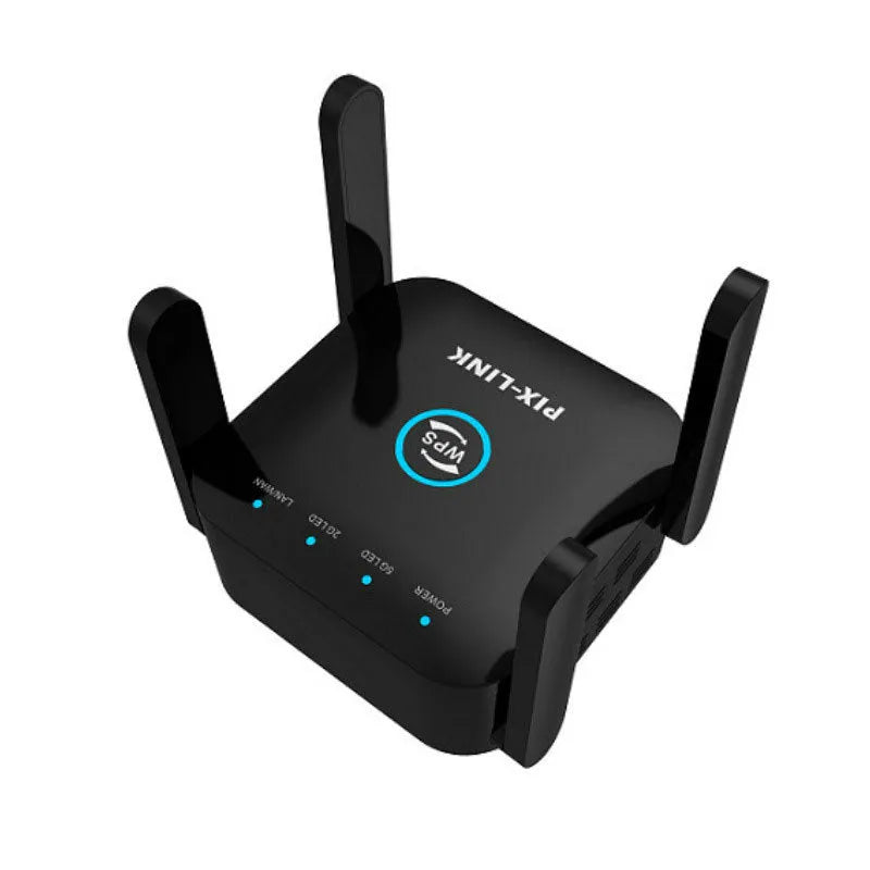 PIXLINK AC24 black and white dual-band wireless WiFi extender router with gigabit speed and lightning protection