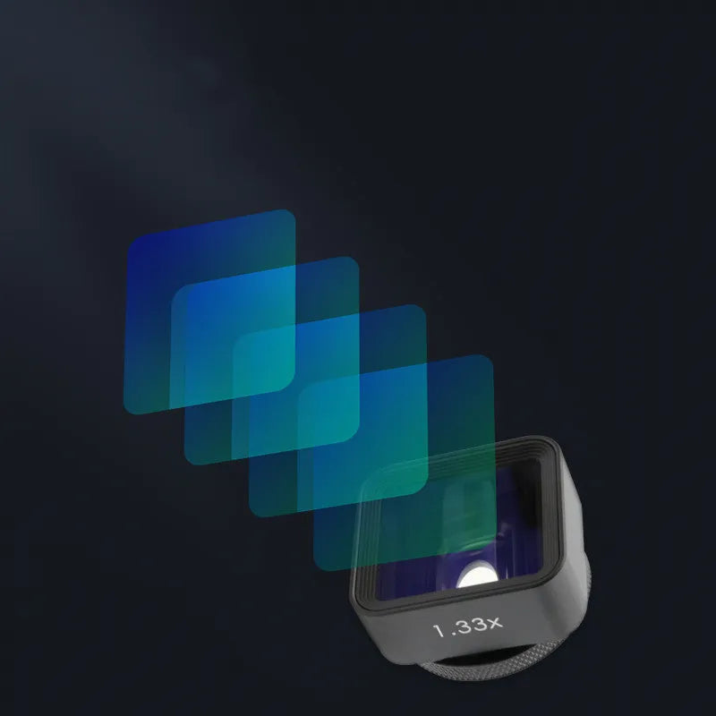 Black SANYK 1.33x anamorphic widescreen lens for mobile phones with 17mm thread.
