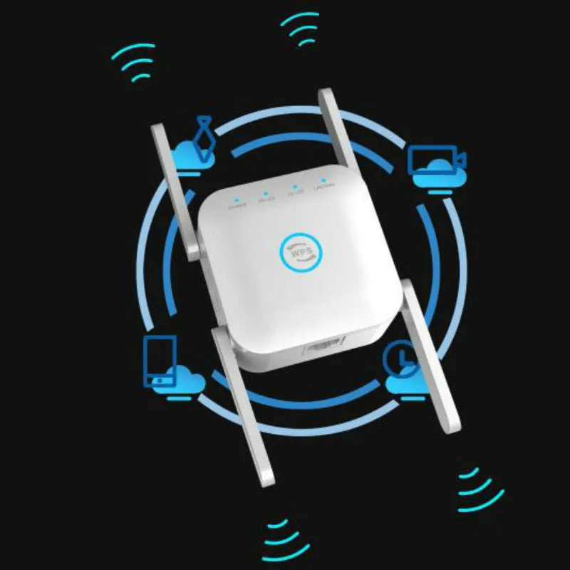PIXLINK AC24 black and white dual-band wireless WiFi extender router with gigabit speed and lightning protection