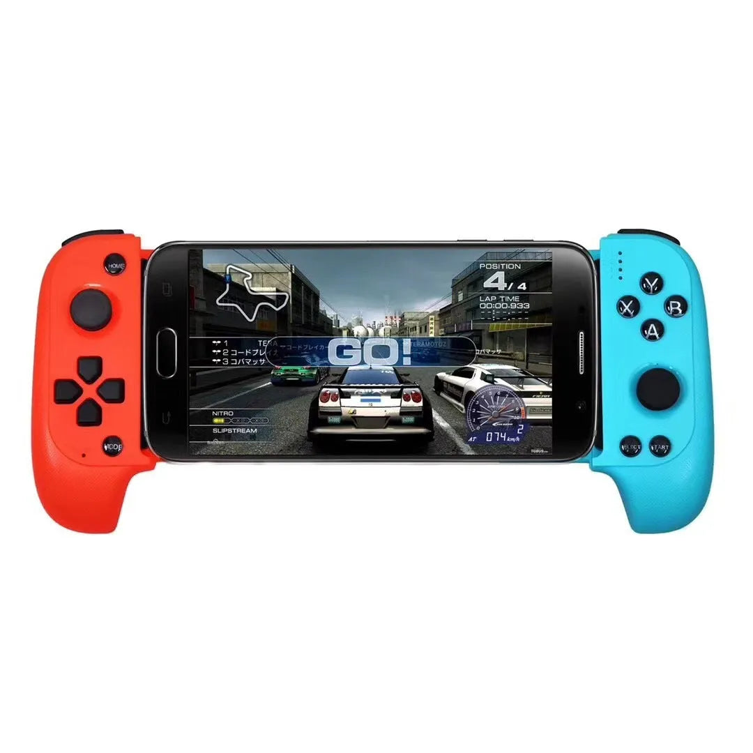 Cytec wireless Bluetooth game controller with telescopic handle for mobile phones in black and red/blue colours.