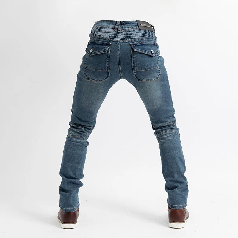 Motorcycle riding pants with protective gear, black or blue, printed chiffon, sizes S to XXXL