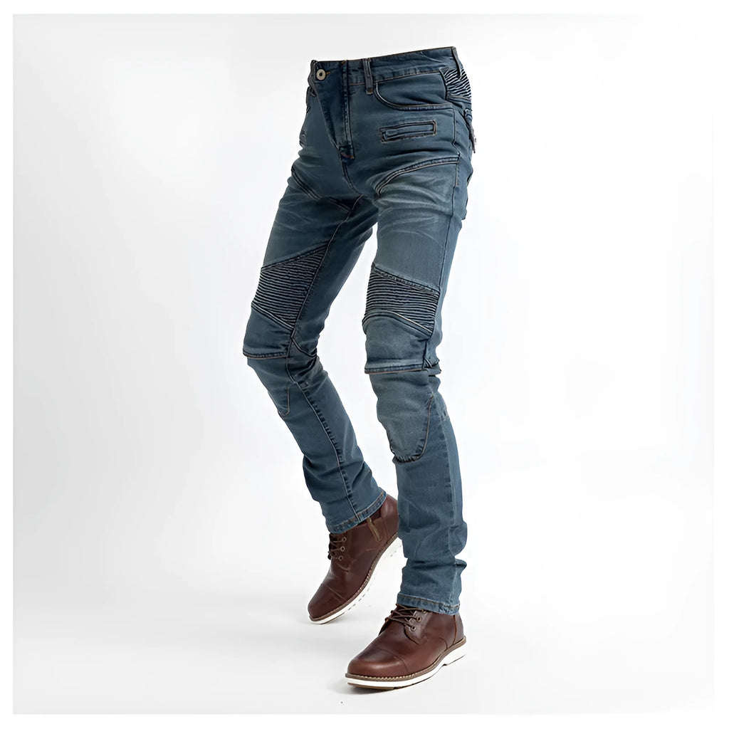 Motorcycle riding pants with protective gear, black or blue, printed chiffon, sizes S to XXXL