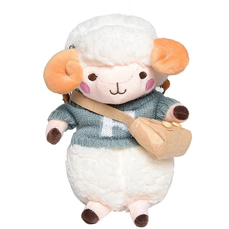 Little Sheep plush crossbody bag showing lamb pattern, square shape, and soft handle in blue colour