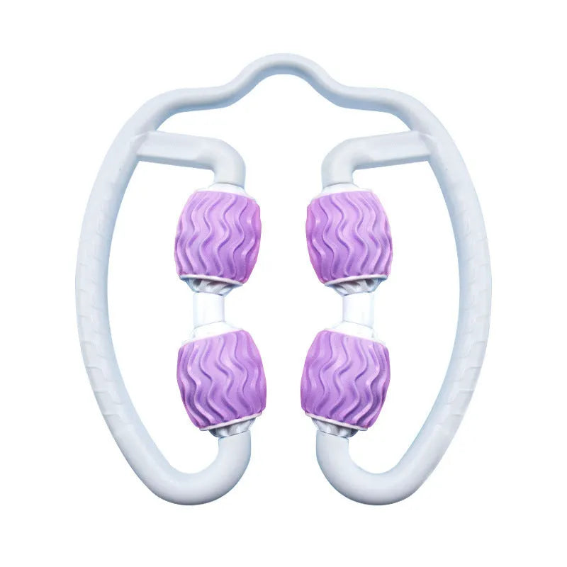 Purple and pink annular silicone leg massage roller for fitness and muscle recovery